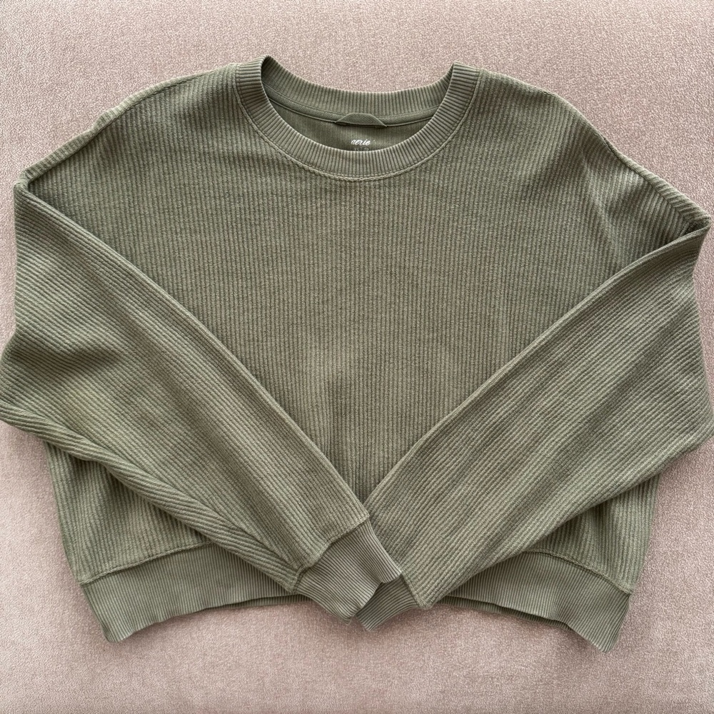 Aerie Sage Green Ribbed Top